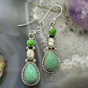 Sterling Silver Southwestern Style Multistone Dangle Earrings For Women #13